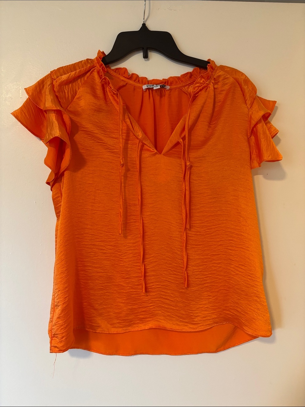 Steve Madden Orange Ruffle Tie-Front Blouse